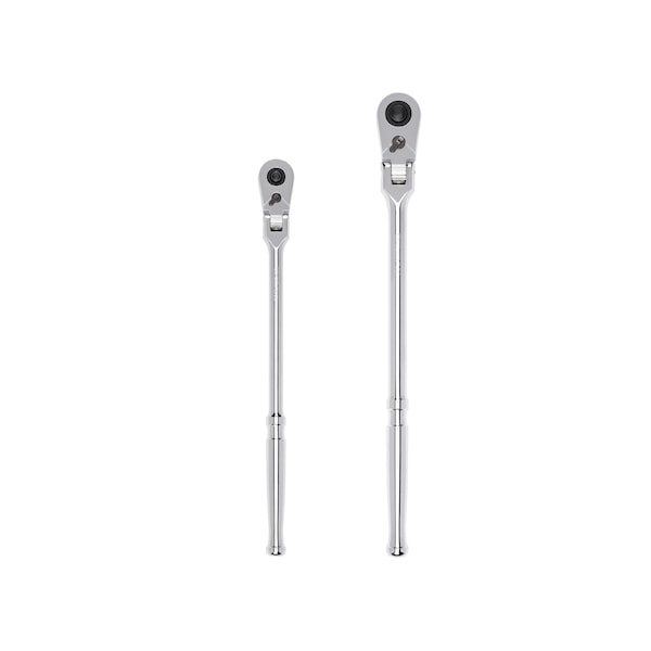 3/8, 1/2 Inch Drive Flex Head Quick-Release Long Ratchet Set, 2-Piece (12, 14 in.)